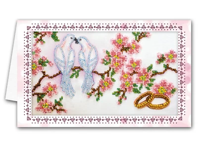 Microbead Embroidery Postcard-Envelope Kit WEDDING BIRDS DIY Needlework Craft - Image 1 of 4