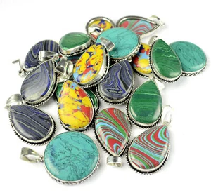 Rainbow Calsilica & Mix Gemstone 925 Sterling Silver Plated Pendant Lot Jewelry - Picture 1 of 5