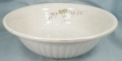 Antique Ironstone Bowl Pink Flower Decals Worn Ribbed C&C Warranted - Image 1 of 4