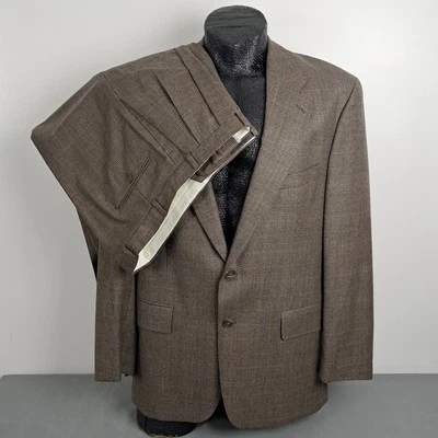 Vtg Chaps Ralph Lauren Suit 44R Men 2pc Brown Wool Plaid Check Pleated 2-Button  - Image 1 of 4