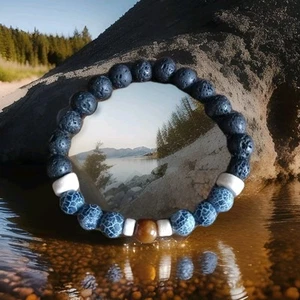 PULSERA TRIPLE PROTECCIÓN OJO DE TIGRE, PIEDRA VOLCÁNICA Y ÁGATA NEGRA HOMBRE - Imagen 1 de 5