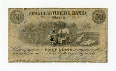 1862 50c The Manufacturers Bank of Macon, GEORGIA Note - CIVIL WAR Era - Image 1 of 2