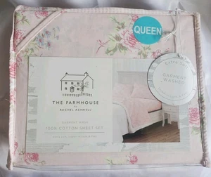 Shabby Chic The Farmhouse by Rachel Ashwell rosa blau Blumen Queen Bettwäsche Set - Bild 1 von 10