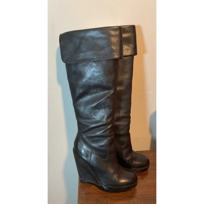 Lauren Ralph Lauren женщин из черной кожи складной на танкетке колена ботинки размер 7,5 - Изображение 1 из 4