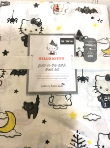 Pottery Barn Kids Halloween Glow in the Dark Hello Kitty XL Twin Sheet Set NWT! - Picture 1 of 1