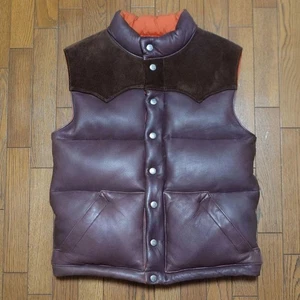 Men's Puffer Vest Real Leather & Black Suede Leather Puffer Vest Gift For Her - Picture 1 of 4