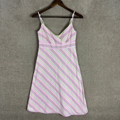 Vintage 90s J.Crew Womens 2 Sundress Pink Green Striped Cotton Summer Dress Y2K - Image 1 of 4