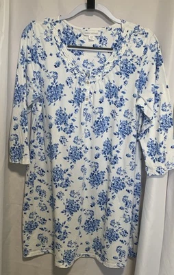 Carole Hochman 100% хлопок длинным рукавом вязаный цветочный короткая ночная рубашка средний - Изображение 1 из 4