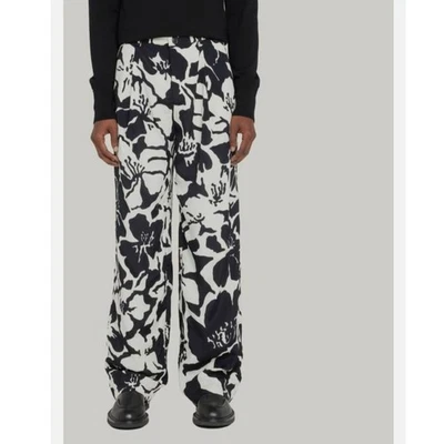Pantalones de viscosa Dries Van Noten para hombre blancos negros partón estampado floral talla EU 40 Foto 1 de 4