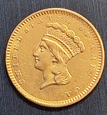 Dólar de oro cabeza de princesa india de $1 de 1856 inclinado 5 Foto 1 de 2