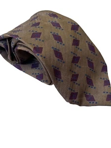 Coach VTG Mens Tie Brown Diamond Silk Classic 62" x 4" Career Designer Argyle - Picture 1 of 7