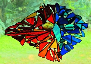 SUN & MOON ATTRACTION Window Size Abstract Handmade Stained Glass SUNCATCHER - Bild 1 von 12