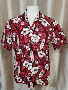 Winnie Fashion Men's Red Hawaiian Button Up Shirt Petroglyph Floral Design Large - Picture 1 of 6