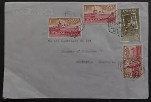 1962 Spain Airmail Cover ties 4 stamps cancelled Madrid to Australia - Bild 1 von 2