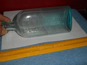 LYDIA E PINKHAM Vegetable Compound Aqua Blue Glass Quack Medicine Bottle 8.5" - Picture 1 of 12