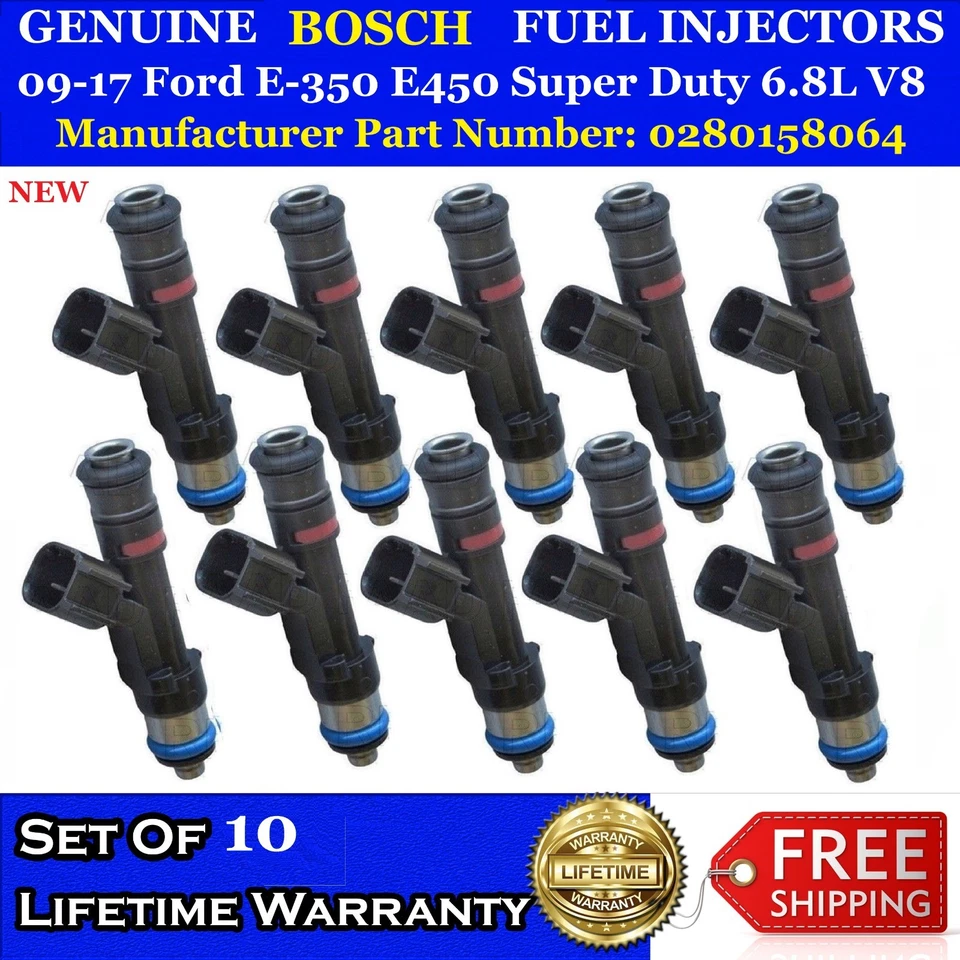 10x NEW OEM Bosch Fuel Injectors 09-17 Ford E350 E450 Super Duty 6.8L 0280158064 - Image 1 of 1