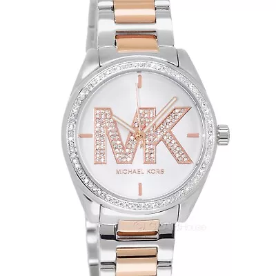 Michael Kors Janelle Womens Pave Crystals Watch, MK Logo Dial, Rose Gold Silver - Image 1 of 4
