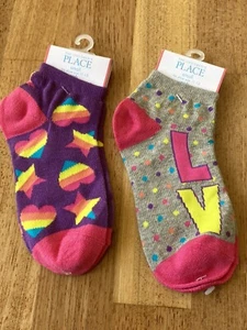 Two Pair Children's Place Low Cut Socks Small Peds Shoe Size 11-13 Hearts Love - Picture 1 of 5