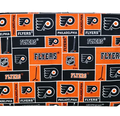Philadelphia Flyers ~ Block Pattern NHL Cotton Fabric 1/4 Yard 9” X 44” New - Image 1 of 4