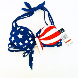 NEW California Waves 4th July USA Flag Light Lift Padded Bikini Top Size XS - Picture 1 of 5