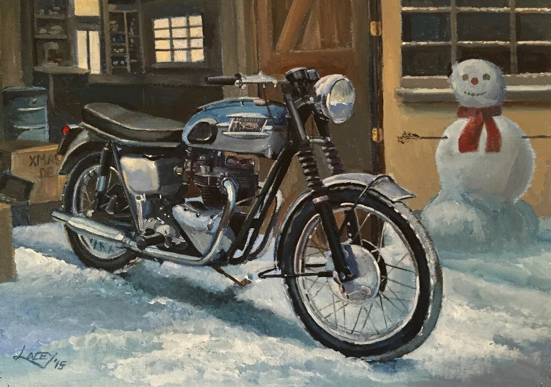 HANSEN FINE ART Triumph Bonneville British Rocker Motorbike Motorcycle Christmas Xmas Card