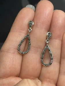 Ross Simons Signed Sterling Silver 925 Marcasites Post Dangle 1.2” Earrings - Picture 1 of 3