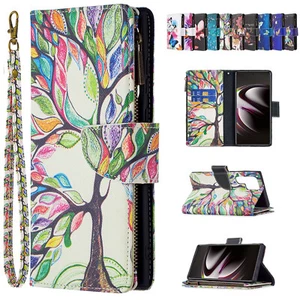 Fr Samsung S24 Ultra S23 S22 A15 A53 Zipper Pocket Wallet Flilp Stand Hard Case - Picture 1 of 37
