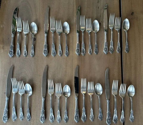 Wallace Rose Point Sterling Place Setting 32 pieces Cover