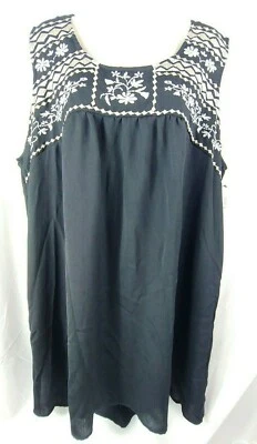 New Directions Vestido de Sol Negro Curvy Nuevo con Etiquetas 2X Arrugas Floral Cosido Geométrico  Foto 1 de 4