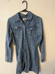 Vintage Calvin Klein denim Shirtdress Dress long sleeve button up womens size M - Picture 1 of 5