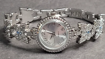 Reloj pulsera vintage BWC para mujer tono plata metal mariposa correa piedras preciosas azules Foto 1 de 4