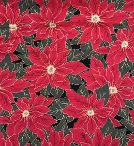 56 x 102 Cotton Fabric poinsettia tablecloth Black Red Green Rectangular - Picture 1 of 4
