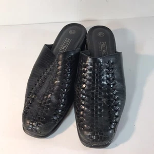 Predictions Leather Coll Black Basket Weave Leather Mules Womens Size 6.5 Brazil - Picture 1 of 7