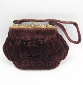 Vintage Estate Brown Velvet Metal Frame Rhinestone Purse Bag Handbag - Picture 1 of 8