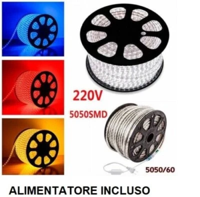 STRISCIA STRIP LED BOBINA SMD 5050 RGB SPINA 220V BIANCA TUBO ESTERNO 1 A 100 M - Immagine 1 di 2