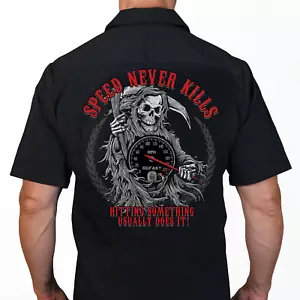 Camisa de trabajo Lethal Threat Speed Never Kills Grim Reaper motocicleta motociclista para hombre - Imagen 1 de 3