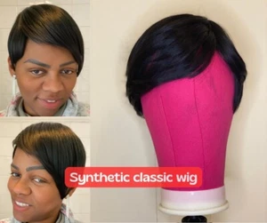 Synthetic Wig 4’-10cm Black Pixie shot style - Picture 1 of 7