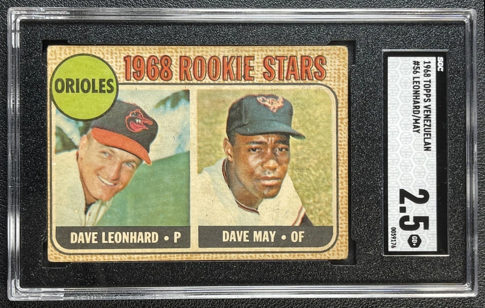 SGC 2.5 ORIOLES 1968 ROOKIE STARS TOPPS VENEZUELAN #56 DAVE LEONHARD DAVE MAY RC - Image 1 of 2