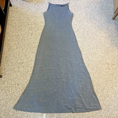 Maxi Vestido Sin Mangas Vintage Huey Waltzer para Saks 5th Ave Plateado Brillo Talla 6 Hadas Foto 1 de 4