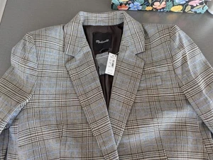 Chaqueta Blazer Madewell Mujer 8 Gris Azul Marrón Glen Tela Italiana a Cuadros Lana - Imagen 1 de 9