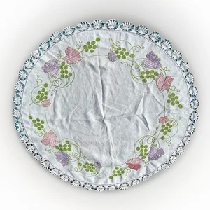 Vintage Hand Embroidered 36” Round Tablecloth Handcrafted Lace Cottagecore Art - Picture 1 of 5