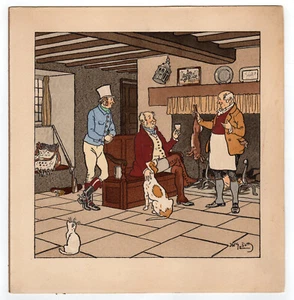 Gravure polychrome Anglaise H. Eliott (1882-1959) le lapin après la chasse /RUB - Picture 1 of 1