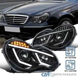 Pearl Black Projector Headlight Fits 2001-2007 Benz W203 C230 C320 LED Bar Lamps - Foto 1 di 10
