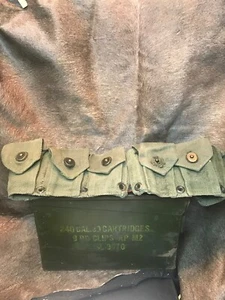 Vintage 10 Pocket WWII Or Vietnam Canvas USMC Cartridge Belt.2 Snaps Missing! - Picture 1 of 12