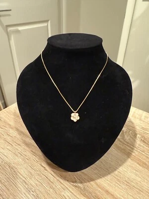 Ivory Bloom – White Enamel Flower Necklace with Gold Trim & Crystal Center - Image 1 of 2