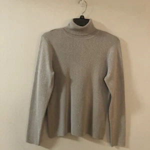 Chico’s Grey and Silver Metallic Long Sleeve Turtleneck Size 1 - Picture 1 of 8