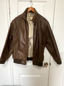 Vintage Jos. A. Bank Men's Brown Leather Bomber Jacket - Size M, Excellent Cond. - Picture 1 of 4