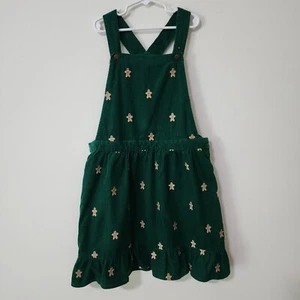 Gymboree Girls Corduroy Bib Overall Skirt Green Embroidery Gingerbread-Man Sz 12 - Picture 1 of 8
