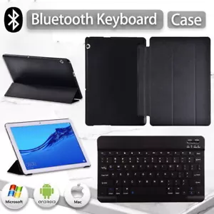 Custodia supporto tablet in pelle + tastiera Bluetooth per Samsung Galaxy Tab A/A7 - Foto 1 di 12