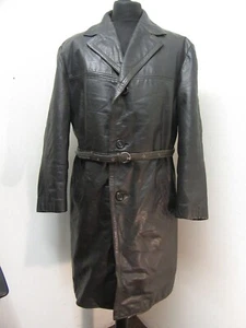 VINTAGE 60's GERMAN LEATHER TRENCH COAT JACKET SIZE UK42 EU52 + QUILTED LINER - Picture 1 of 24